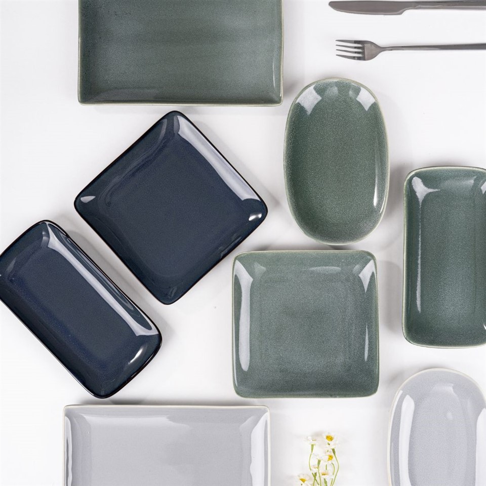 Juego de vajilla con esmalte reactivo de forma cuadrada apto para lavavajillas