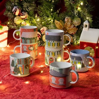 Taza navideña con globo de nieve|Mano de 12 oz-Porcelana ilustrada