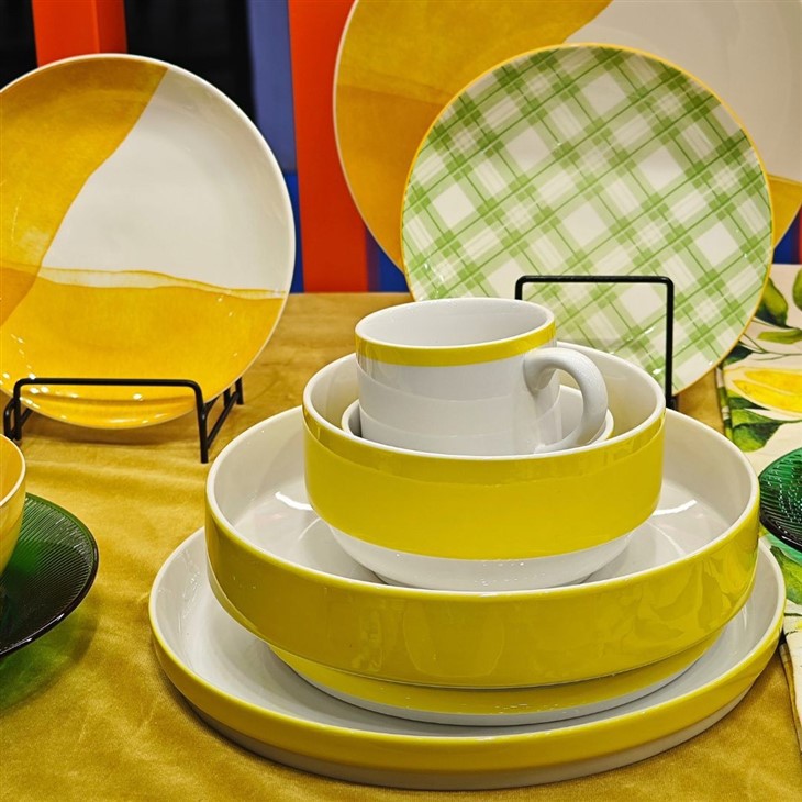 Yellow & White Ceramic Stackable Dinner Set